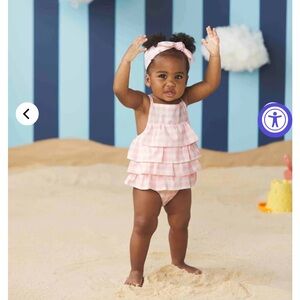 Mud Pie Light Pink Checkered Print Baby Girl Swimsuit
